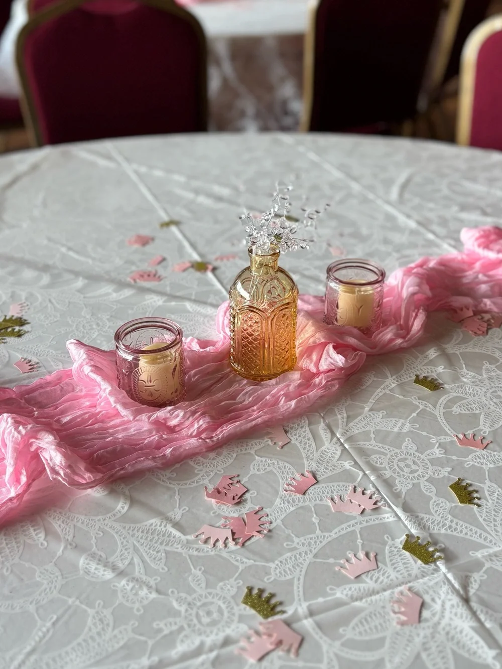 12 Pink Decorative Glass Votive candle Jars with Fleur-de-Lis Accent